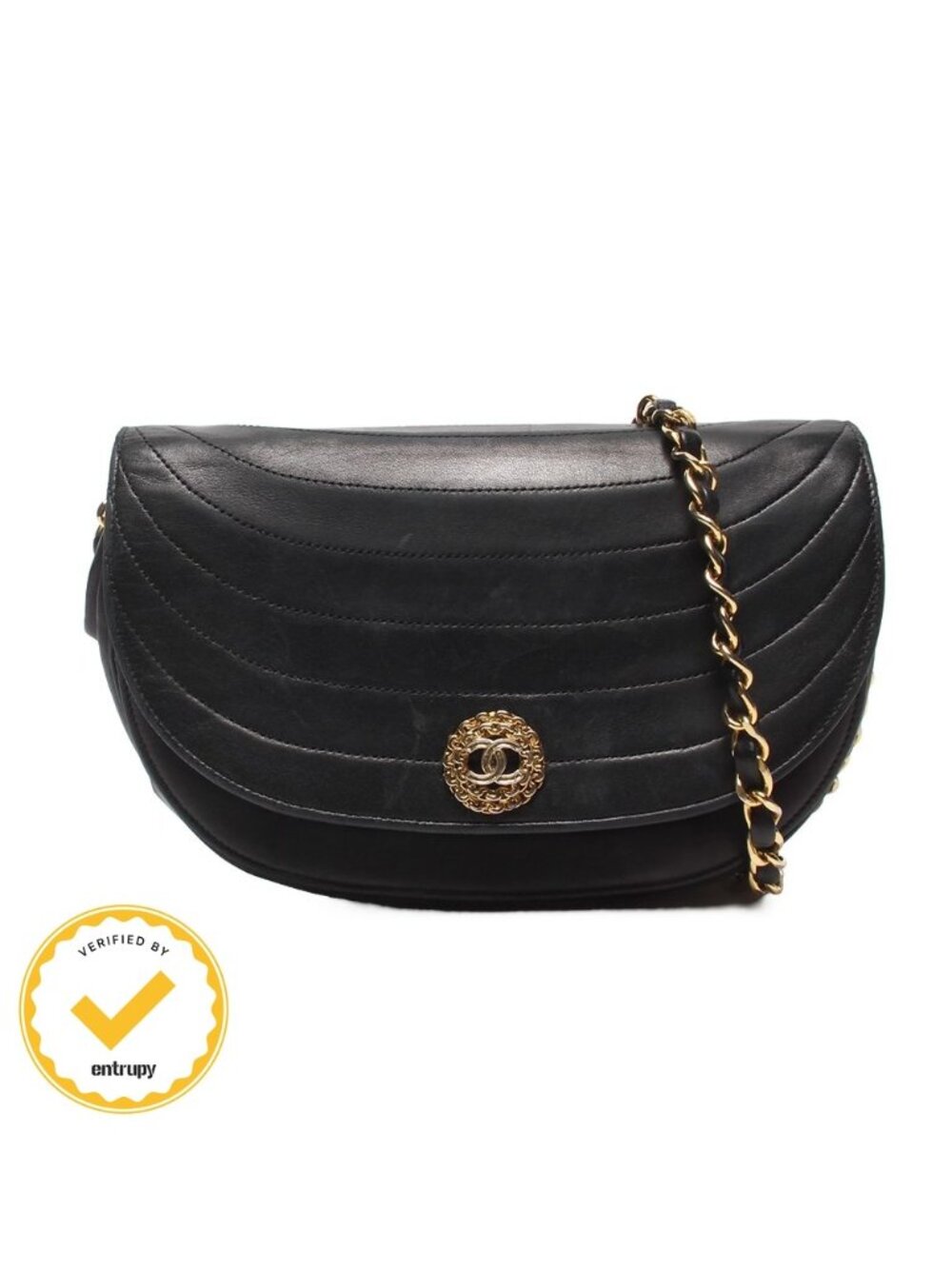 Chanel Chain Shoulder Bag Cover Gold Lambskin Half Moon